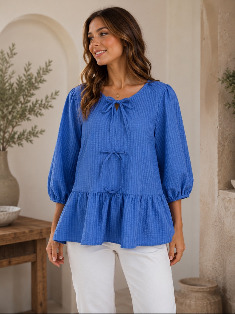 Boho Textured Ruffle Blouse - Picture 2 of 4